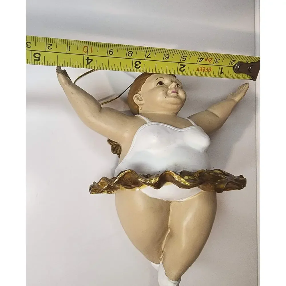 Chubby Cherub Ballerina Angel Christmas Ornament Gold Tutu Resin Figurine